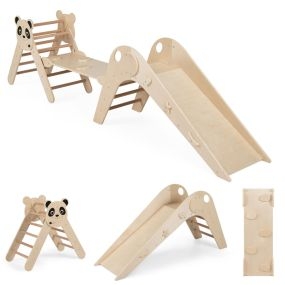 Juguetes Plegables de Escalada para Niños Montessori de Escalada de Madera con Tema de Panda Gimnasio en Interiores con Tobogán Rampa Natural