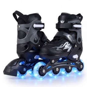 Patines en Línea S Ajustables 4 Tallas con Ruedas Iluminadas Protección Seguridad Principiantes Interior Exterior Negro+Gris