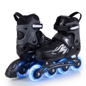 Patines en Línea L Ajustables 4 Tallas con Ruedas Iluminadas Protección Seguridad Principiantes Interior Exterior Negro+Gris