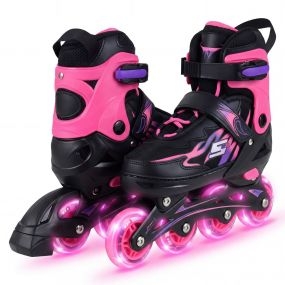 Patines en Línea L Ajustables 4 Tallas con Ruedas Iluminadas Protección Seguridad Principiantes Interior Exterior Negro+Rosa