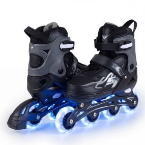 Patines en Línea M Ajustables 4 Tallas con Ruedas Iluminadas Protección Seguridad Principiantes Interior Exterior Negro+Gris