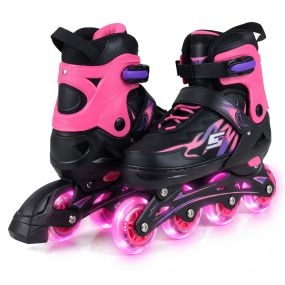Patines en Línea M Ajustables 4 Tallas con Ruedas Iluminadas Protección Seguridad Principiantes Interior Exterior Negro+Rosa
