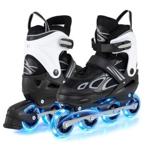 Patines en Línea Ajustables M con Ruedas Luminosas 4 Tallas Ajustables para Jóvenes Principiantes Interior Exterior Blanco+Negro