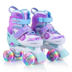 Patines Ruedas S Niños Ajustables 4 Tallas Ruedas Luminosas Protección Principiantes Diseño Oceánico Interior Exterior Púrpura