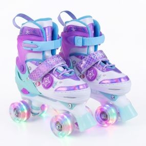 Patines Ruedas M Niños Ajustables 4 Tallas Ruedas Luminosas Protección Principiantes Diseño Oceánico Interior Exterior Púrpura