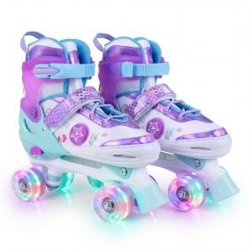 Patines Ruedas L Niños Ajustables 4 Tallas Ruedas Luminosas Protección Principiantes Diseño Oceánico Interior Exterior Púrpura