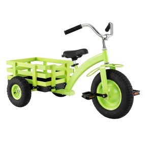 Triciclo infantil con cesta, asiento y manillar ajustables, ruedas grandes, verde, 117 x 55 x 68 cm