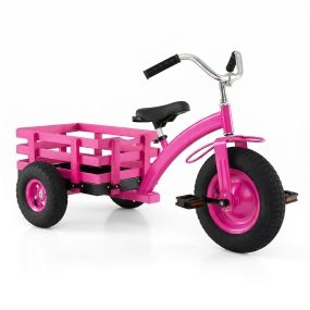 Triciclo infantil rosa con cesta, asiento y manillar ajustables, ruedas grandes 117 x 55 x 68 cm