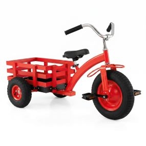 Triciclo infantil con cesta, asiento y manillar ajustables, ruedas grandes, rojo, 117 x 55 x 68 cm