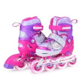 Patines en Línea Niños Niñas 4 Tallas Ajustables Ruedas Luminosas PU 82A ABEC-7 Principiantes Interior Exterior 5-7 Años Rosa