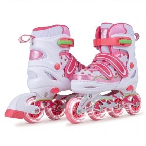 Patines en Línea Talla M para Niños 4 Tallas Ajustables 8 Ruedas Luminosas Freno Protección Seguridad Uso Interior Exterior Rosa