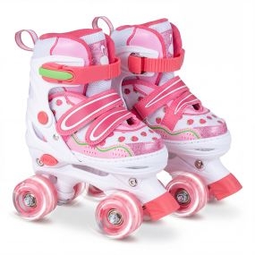 Patines 4 Ruedas Niña Talla S Ajustables 4 Tallas con Ruedas Luminosas Frenos Delanteros Duales Interior Acolchado Principiantes Rosa
