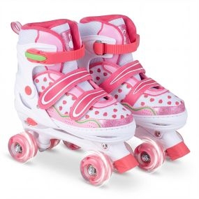 Patines 4 Ruedas Niña Talla L Ajustables 4 Tallas con Ruedas Luminosas Frenos Delanteros Duales Interior Acolchado Principiantes Rosa