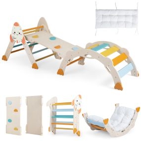 Juego de Escalada para Bebés 8 en 1 de Madera de Haya Plegable con Colchoneta Protectora Resistente Soporta 150 kg Multicolor