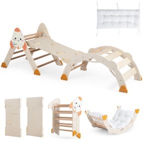 Triángulo de Escalada para Niños 8 en 1 de Madera de Haya Plegable con Colchoneta Protectora Soporta 150 kg para Uso Interior Natural