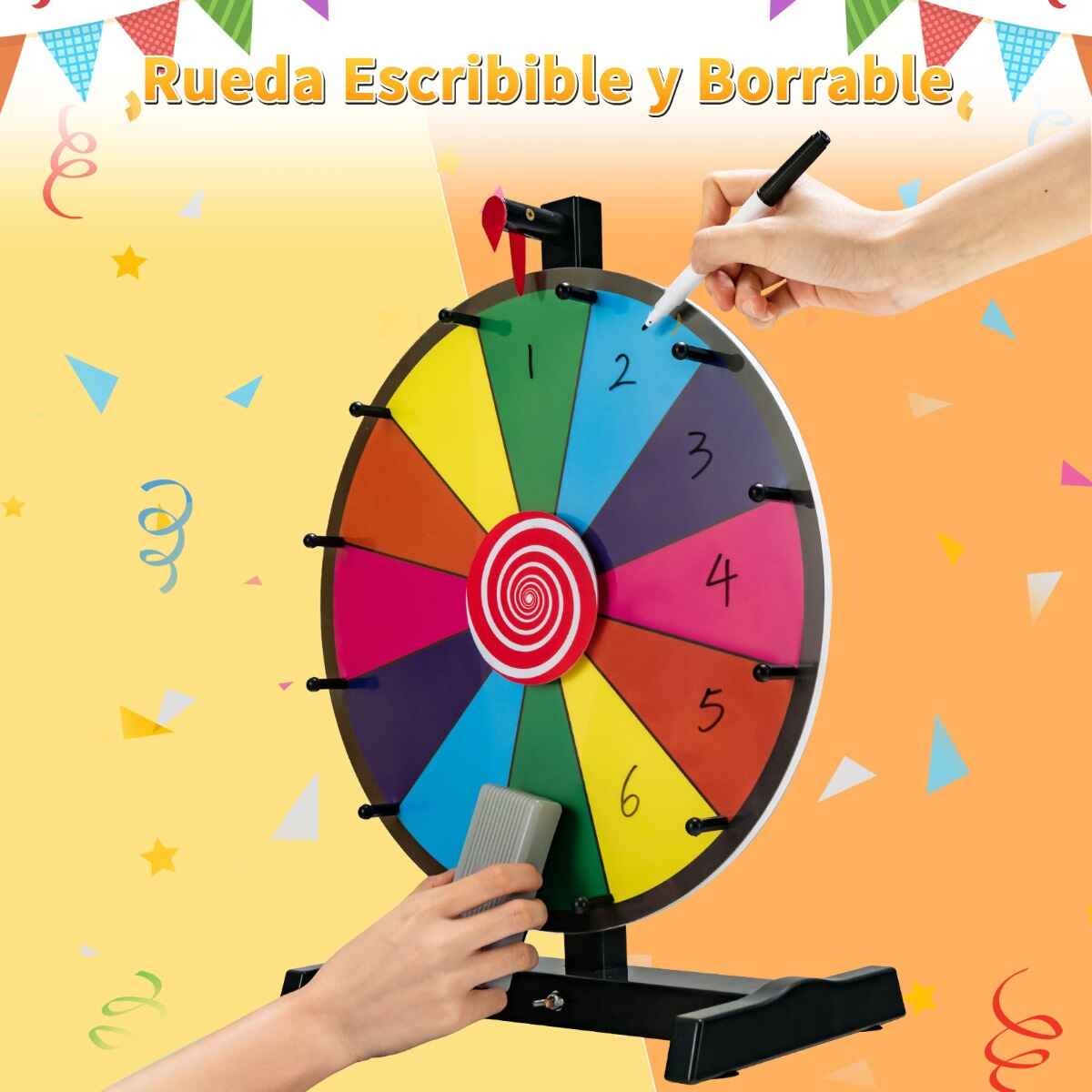 Ruleta de Premios de Mesa Giratoria con 12 Ranuras y Marcador Borrable para Juegos 31 x 20,5 x 49 cm