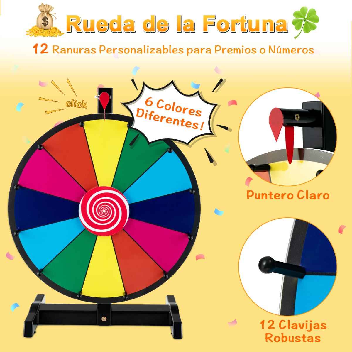 Ruleta de Premios de Mesa Giratoria con 12 Ranuras y Marcador Borrable para Juegos 31 x 20,5 x 49 cm