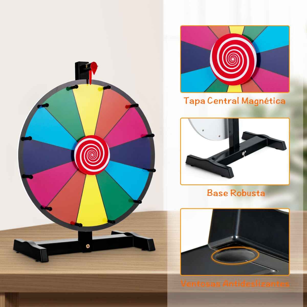 Ruleta de Premios de Mesa Giratoria con 12 Ranuras y Marcador Borrable para Juegos 31 x 20,5 x 49 cm