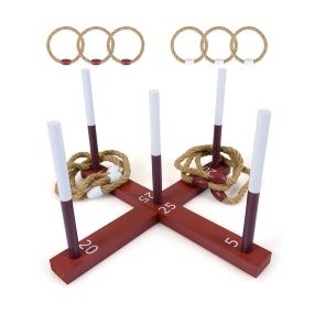 Juego de lanzamiento de aros infantil de madera de pino para niños 3+ años base cruzada portátil 40 x 40 x 22 cm marrón