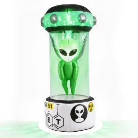 Decoración Inflable de Extraterrestre para Halloween con Luces LED Resistente al Viento Tejido de Poliéster 95 x 95 x 225 cm Blanco y Verde