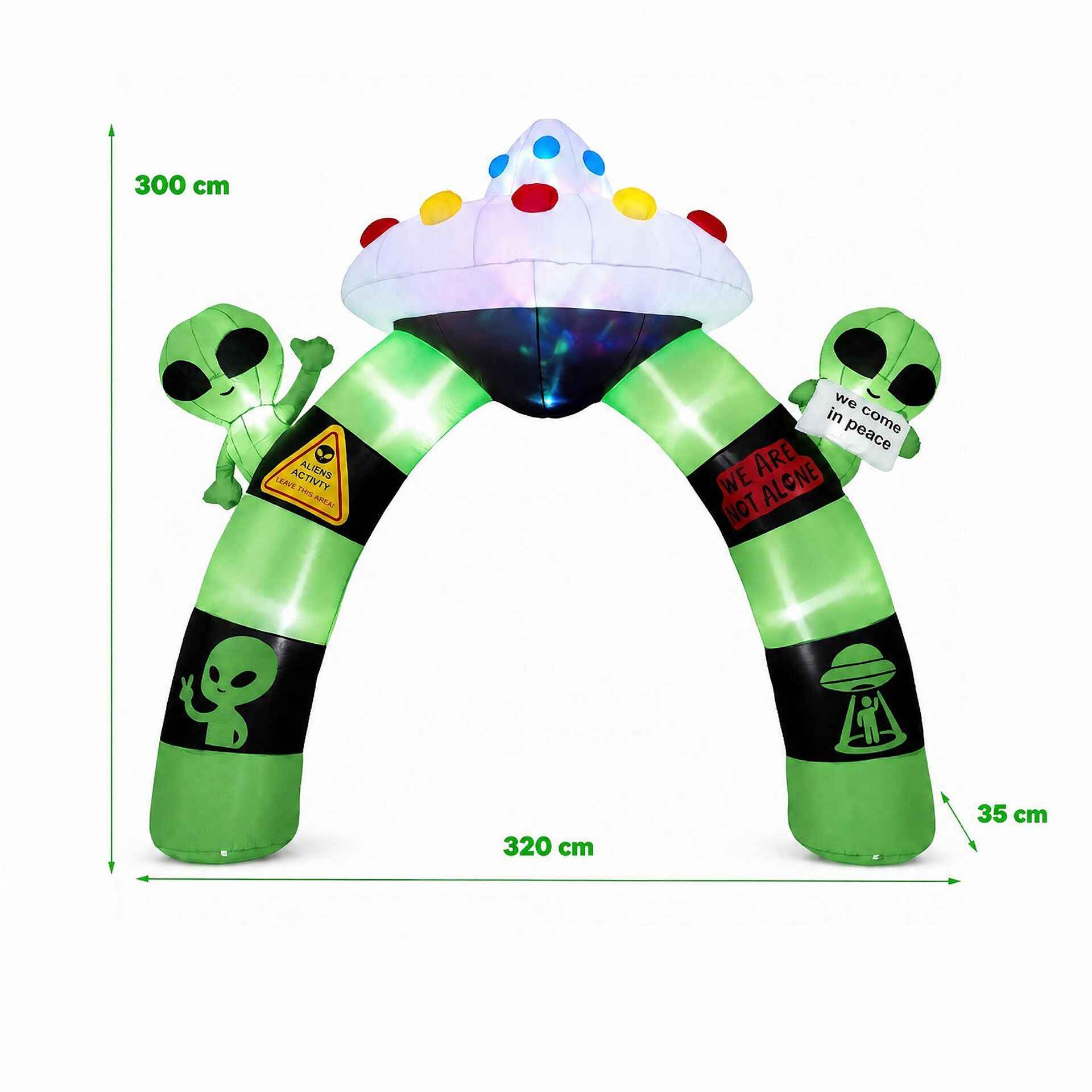 Arco Hinchable de Extraterrestre para Halloween con Luces Integradas Fácil Instalar Resistente al Clima para Jardín 320 x 35 x 300 cm Verde
