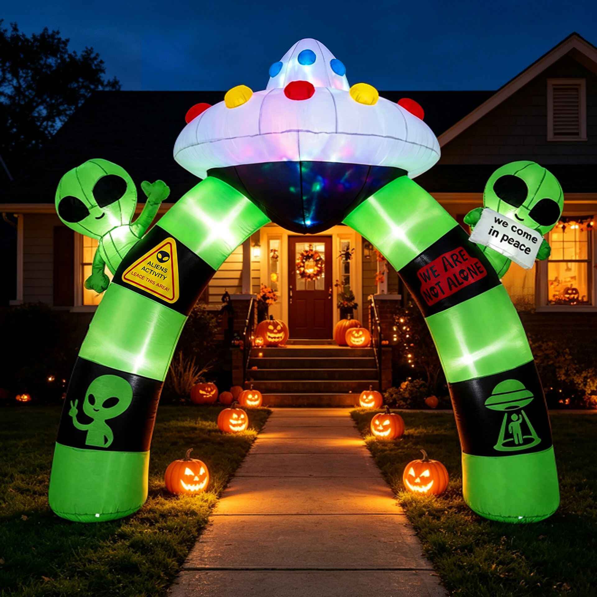 Arco Hinchable de Extraterrestre para Halloween con Luces Integradas Fácil Instalar Resistente al Clima para Jardín 320 x 35 x 300 cm Verde