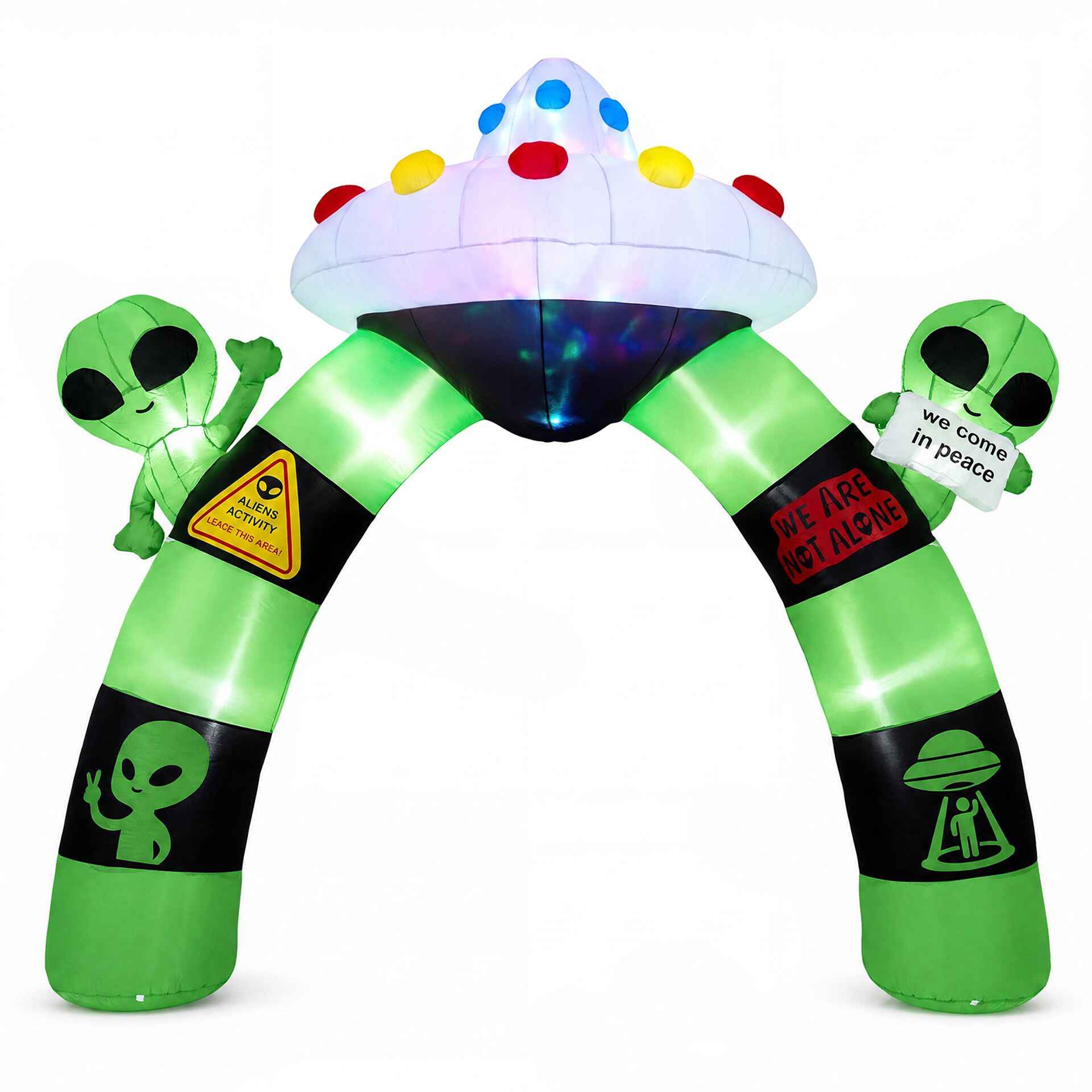 Arco Hinchable de Extraterrestre para Halloween con Luces Integradas Fácil Instalar Resistente al Clima para Jardín 320 x 35 x 300 cm Verde