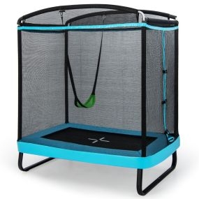 Trampolín Recreativo con Columpio Red de Seguridad Cama Elástica de Entretenimiento para Niños 190 x 122 x 210 cm-Azul
