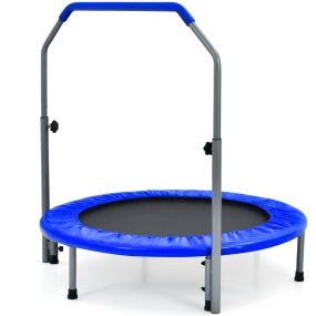 Mini Cama Elástica Plegable 101 cm Trampolín Fitness Entrenamiento para Adultos y Niños con Empuñadura Altura Regulable Azul