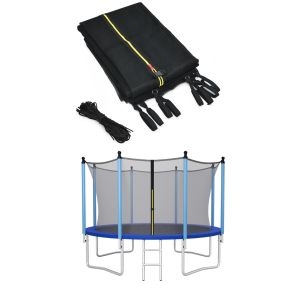 Red de Seguridad Sustitutiva para Cama Elástica 366 cm Pared de Malla para Trampolín Redondo con 8 Palos 8 Correas Negro