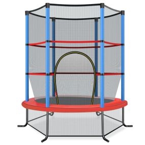 Cama Elástica para Niños 191 cm con Red de Seguridad y Almohadilla para Muelles Recreativa Estructura en Acero-Azul