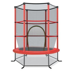Cama Elástica para Niños 191 cm con Red de Seguridad y Almohadilla para Muelles Recreativa Estructura en Acero-Rojo