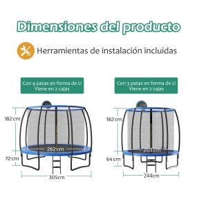 Trampolín al Aire Libre con Aro de Baloncesto Almohadilla de Seguridad y Escalera Trampolín para Niños y Adultos 3m Azul y Negro