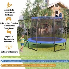 Trampolín al Aire Libre con Aro de Baloncesto Almohadilla de Seguridad y Escalera Trampolín para Niños y Adultos 3,6m Azul y Negro