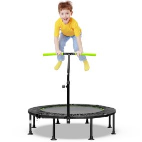 Trampolín Plegable de 117 cm Trampolín Reboteador de Fitness con Pasamanos de Altura Ajustable Resortes de Metal Galvanizado Verde