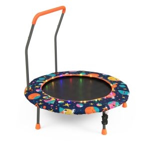 Trampolín para Niños 92 cm Mini Cama Elástica con Luces LED Manija de Seguridad Alfombra de Salto Redonda Cubierta Protectora 3-6 Años