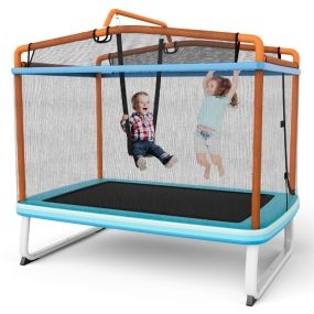 Trampolín Rectangular para Niños con Red de Seguridad y Columpio Cubierta de Resortes y Diseño Seguro sin Costuras 190 x 124 x 172 cm-Naranja