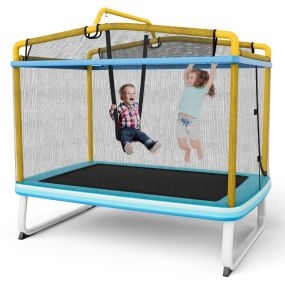 Trampolín Rectangular para Niños con Red de Seguridad y Columpio Cubierta de Resortes y Diseño Seguro sin Costuras 190 x 124 x 172 cm-Amarillo