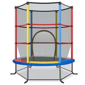Cama Elástica para Niños 165 cm Trampolín con Red de Seguridad y Almohadilla para Muelles Recreativa Estructura en Acero Multicolor