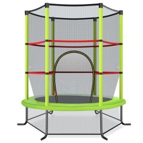 Cama Elástica para Niños 165 cm Trampolín con Red de Seguridad y Almohadilla para Muelles Recreativa Estructura en Acero Verde