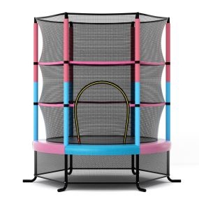 Cama Elástica para Niños 165 cm con Red de Seguridad y Almohadilla para Muelles Recreativa Estructura en Acero Color Macarrón