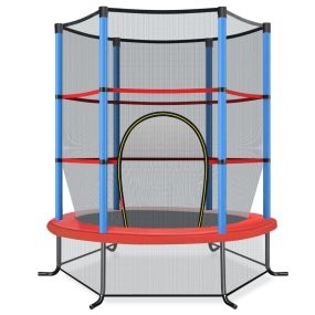 Cama Elástica para Niños 165 cm Trampolín con Red de Seguridad y Almohadilla para Muelles Recreativa Estructura en Acero Azul