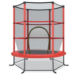 Cama Elástica para Niños 165 cm Trampolín con Red de Seguridad y Almohadilla para Muelles Recreativa Estructura en Acero Rojo