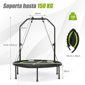 Cama Elástica Plegable 101 cm Mini Trampolín Fitness con Empuñadura Altura Regulable con 2 Bandas para Niños y Adultos Verde