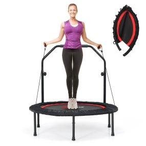 Cama Elástica Plegable con 2 Bandas de Resistencia con Empuñadura Regulable para Niños y Adultos 101 x 101 x 107,5 - 130,5 cm Rojo