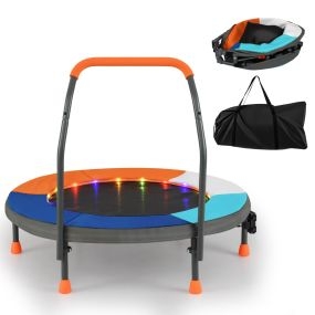 Mini Trampolín para Niños de 90cm con Luces Plegable Barra de Espuma Funda de Seguridad Acolchonada Multicolor 1