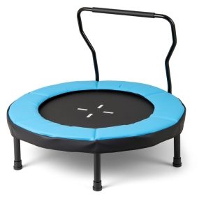 102 cm Trampolín Infantil Trampolín de Fitness para Interior/Exterior con Manillar de Espuma y Colchoneta de Seguridad para Niños Azul