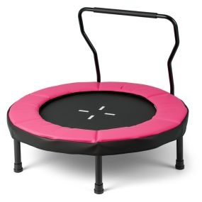 102 cm Trampolín Infantil Trampolín de Fitness para Interior/Exterior con Manillar de Espuma y Colchoneta de Seguridad para Niños Rosa