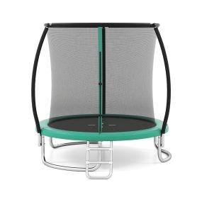Cama Elástica de Exterior con Valla de Seguridad Escalera Patas Curvas Robustas para Niños Adultos 244 cm Verde