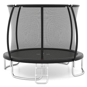 Trampolín Exterior con Escalera Trampolín de Jardín Redondo con Red de Seguridad Cubierta de Borde y Marco de Metal Ø305 cm Negro